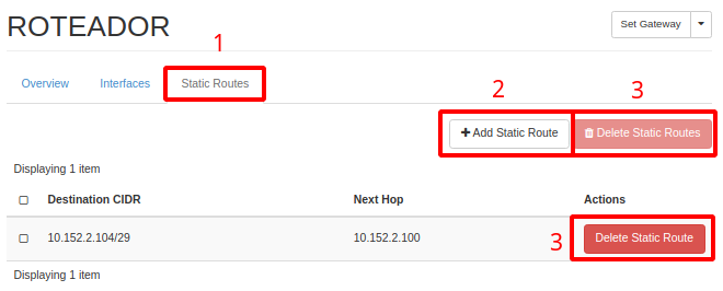 Painel da NNumbers Cloud, Roteadores: é possível adicionar ou excluir rotas criadas