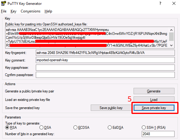 Painel da NNumbers Cloud, Acesso SSH: 6. Escolher um nome e salvar o arquivo convertido