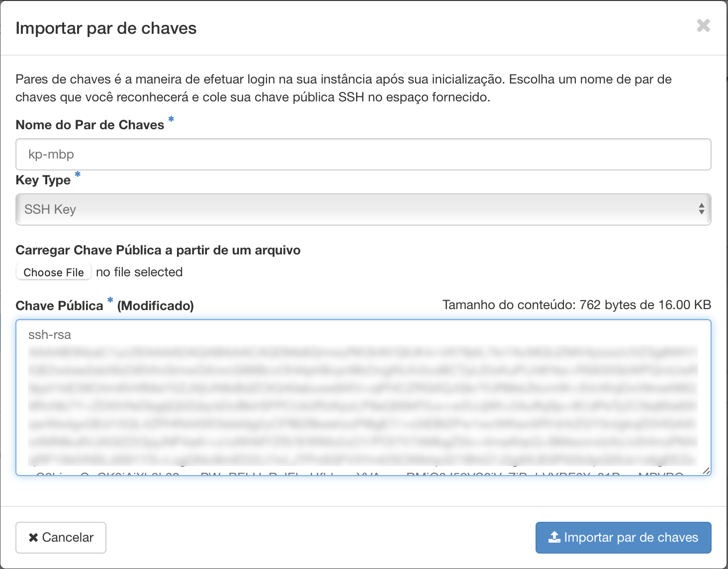 Importar par de chaves