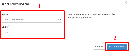 Painel da NNumbers Cloud, Banco de dados: na nova janela aberta, em Name localize o parâmetro desejado