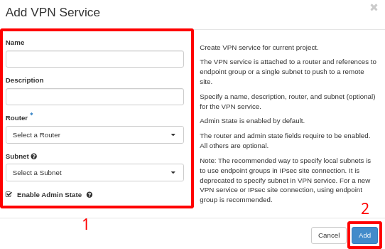 Painel da NNumbers Cloud, VPN site-to-site: após preenchido, no rodapé clique em Add