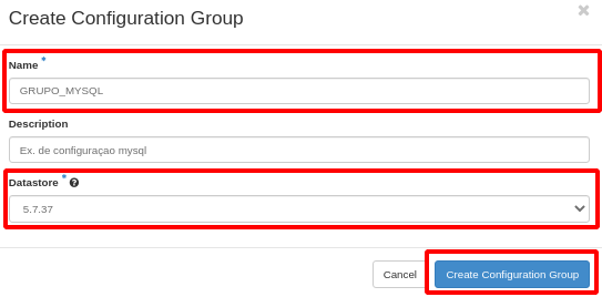 Painel da NNumbers Cloud, Banco de dados: na janela aberta, preencha um nome para o grupo (campo Name)