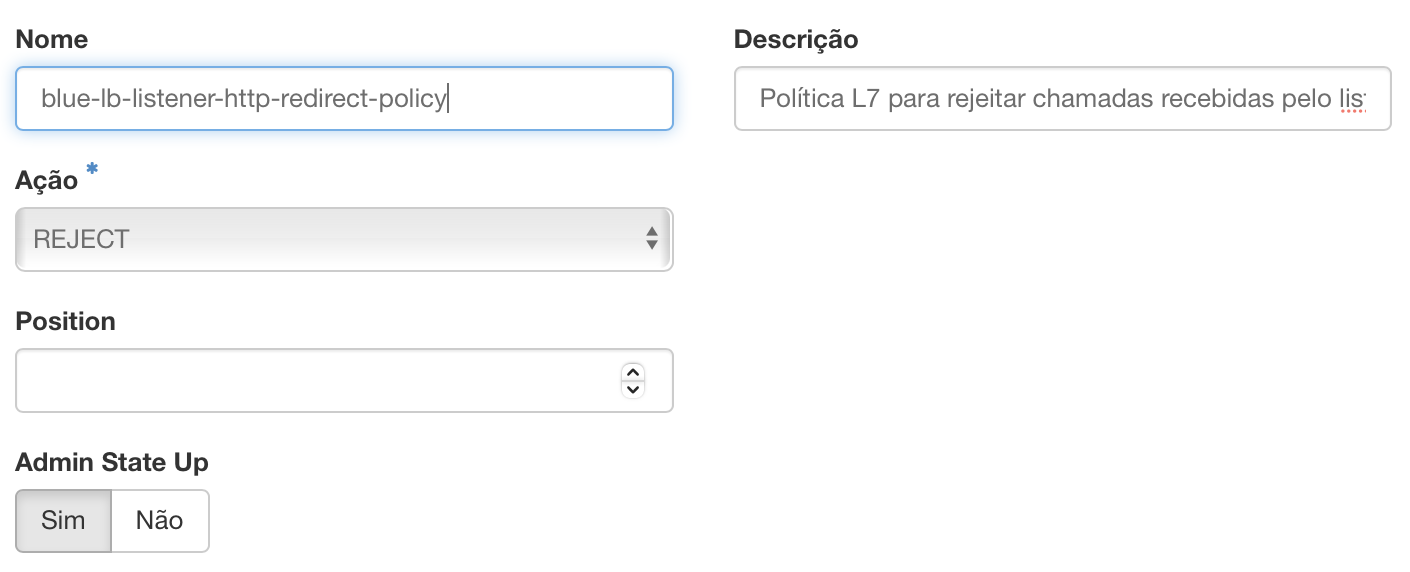Painel da NNumbers Cloud, Load balancers: forneça os detalhes da política L7