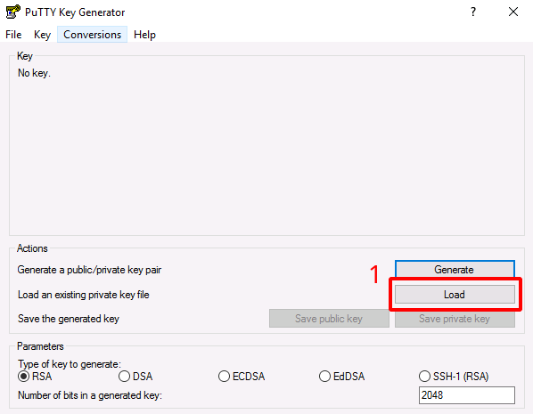 NNumbers Cloud console, SSH access: 6. Choose a name and save the converted file