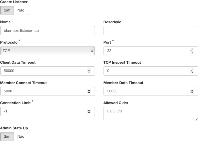 NNumbers Cloud console, Load balancers: when UDP or SCTP is selected, only the