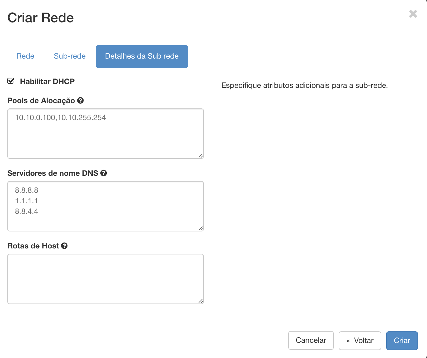 NNumbers Cloud console, Networks: for the Host Routes field, see the section
