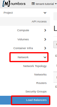 NNumbers Cloud console, Floating IPs: in the left menu, click Network and then Load Balancer