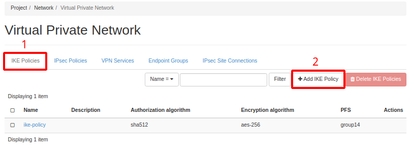 NNumbers Cloud console, Site-to-site VPN: following the Managing your VPN(s) walkthrough, in the top menu