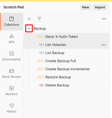 NNumbers Cloud console, Volumes: note that the Scratch pad now holds the backup collection (expand