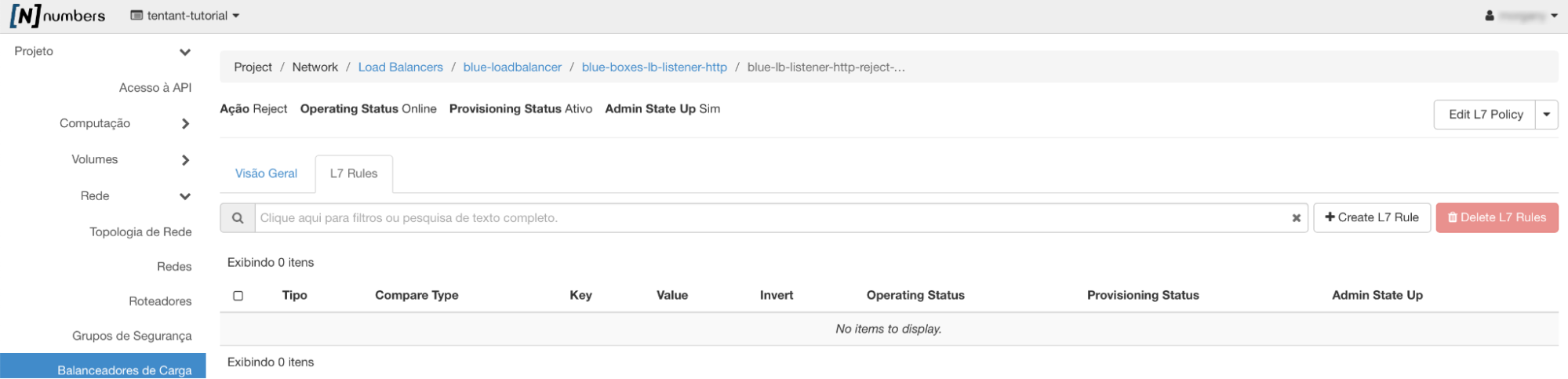 NNumbers Cloud console, Load balancers: click Create L7 Rule