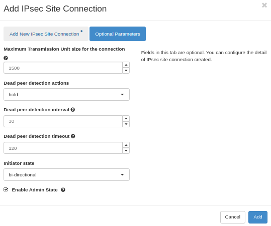 NNumbers Cloud console, Site-to-site VPN: Enable Admin State — the state