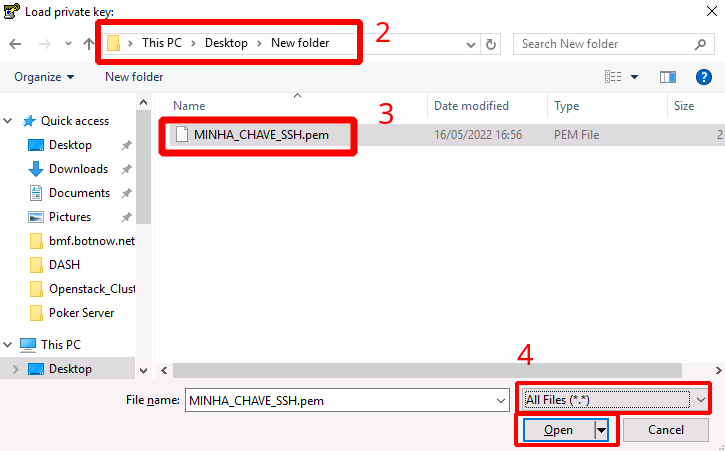 NNumbers Cloud console, SSH access: 6. Choose a name and save the converted file