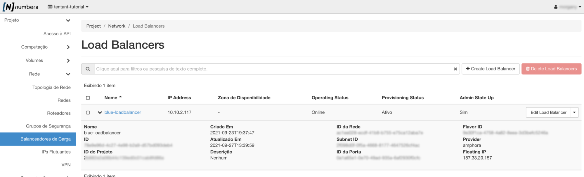 NNumbers Cloud console, Load balancers: under Network -> Load Balancers, click the link on the left
