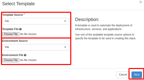 NNumbers Cloud console, Orchestration: Environment Source — template variables used to start the deployment