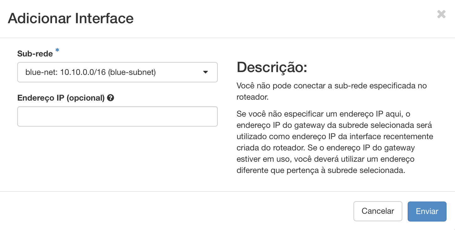 NNumbers Cloud console, Routers: choose the subnet you want to connect to, blue-net in the example