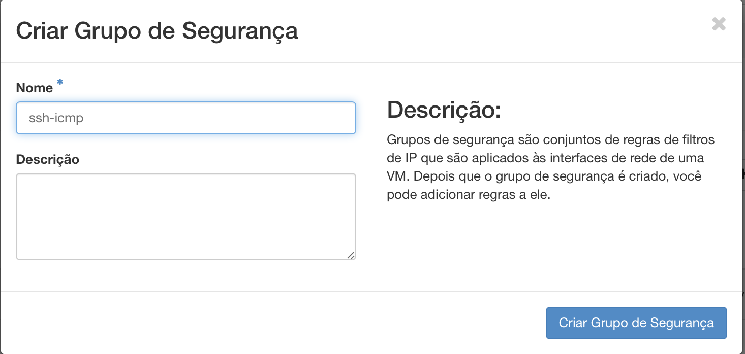 NNumbers Cloud console, Security groups: a new security group can be created from the menu