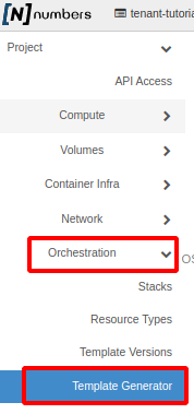 NNumbers Cloud console, Orchestration: in the left menu, click Orchestration -> Template Generator