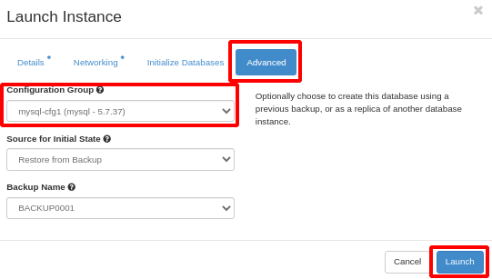 NNumbers Cloud console, Databases: after selecting the network(s), click the Advanced tab at the