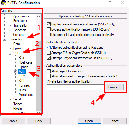 NNumbers Cloud console, SSH access: > 4. Click Browse… and select the key