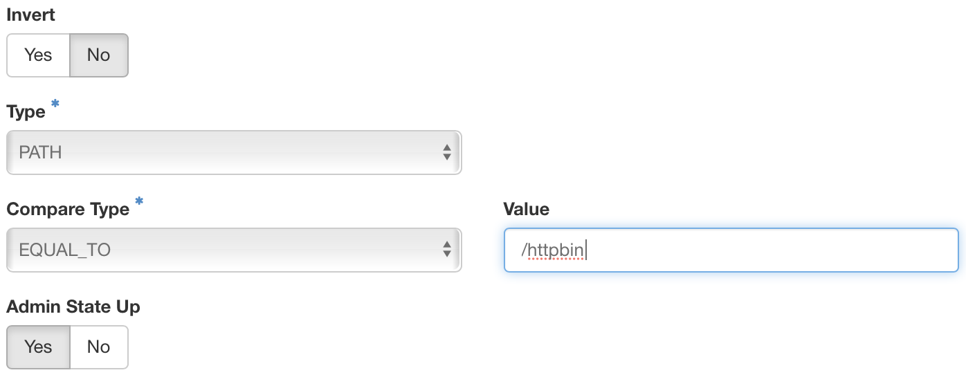 NNumbers Cloud console, Load balancers: create a rule for a PATH equal to EQUALS_TO with the external path value