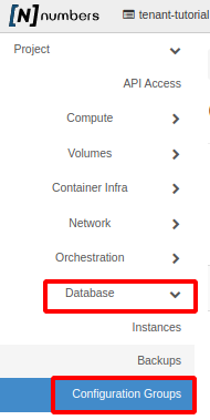 NNumbers Cloud console, Databases: in the left menu, click Databases -> Configuration Groups