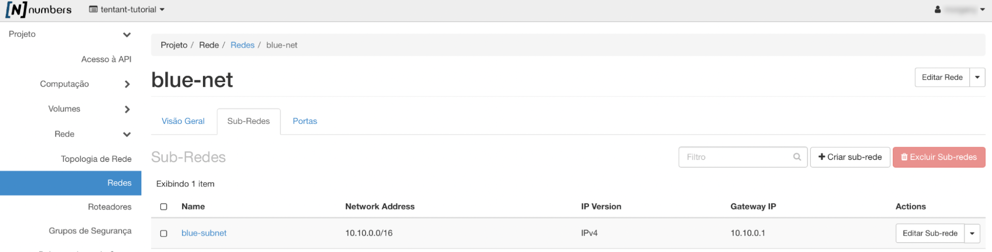 NNumbers Cloud console, Networks: Create subnet lets you create subnets after the network itself
