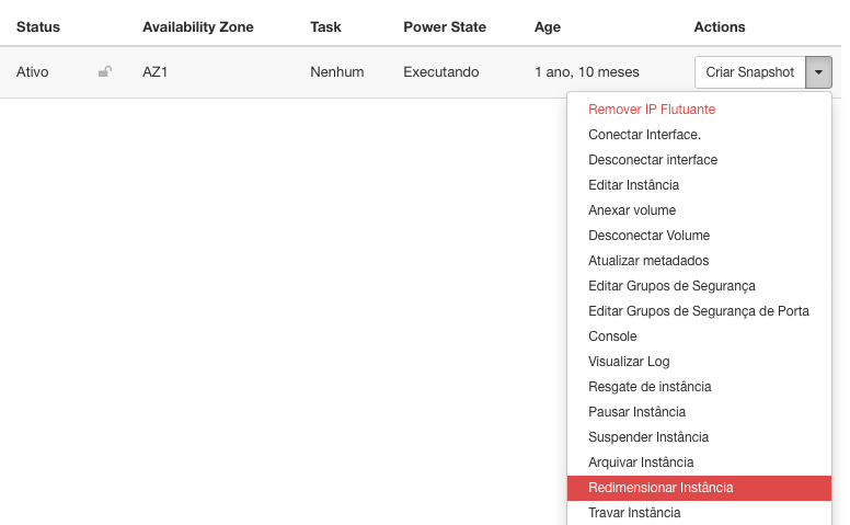 NNumbers Cloud console, Compute instances: to resize a compute instance, open