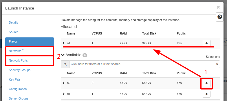 NNumbers Cloud console, Compute instances: on this screen we pick a plan for the instance