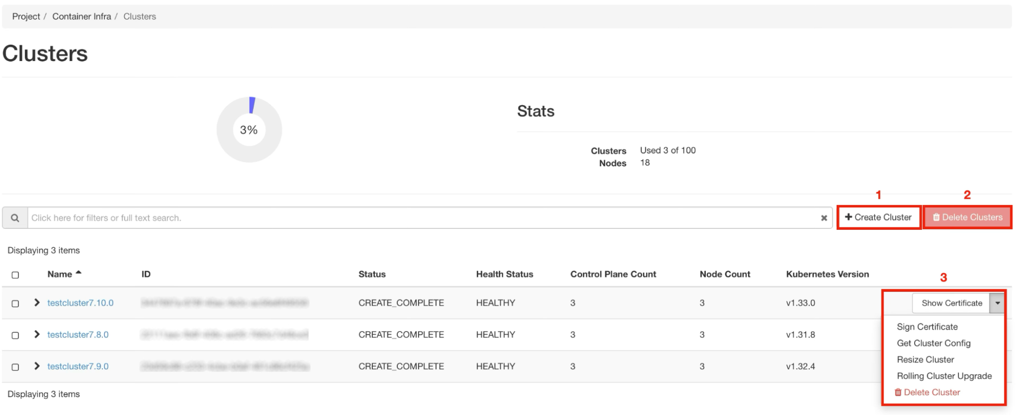 NNumbers Cloud console, Container Infra (Kubernetes): the next page lets you manage the